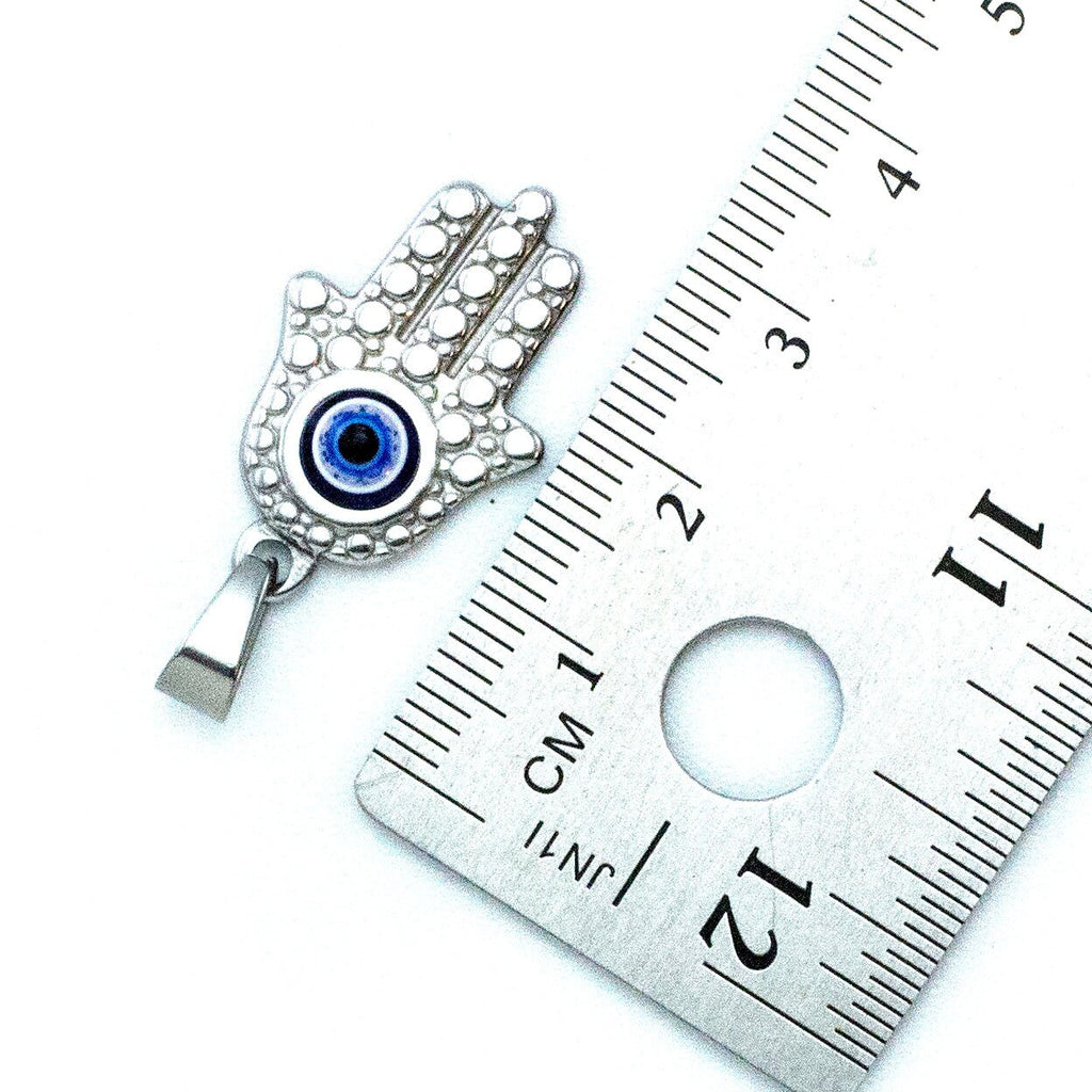 Stainless Steel Fatima Hand with Eye Pendant - 16mm X 12mm