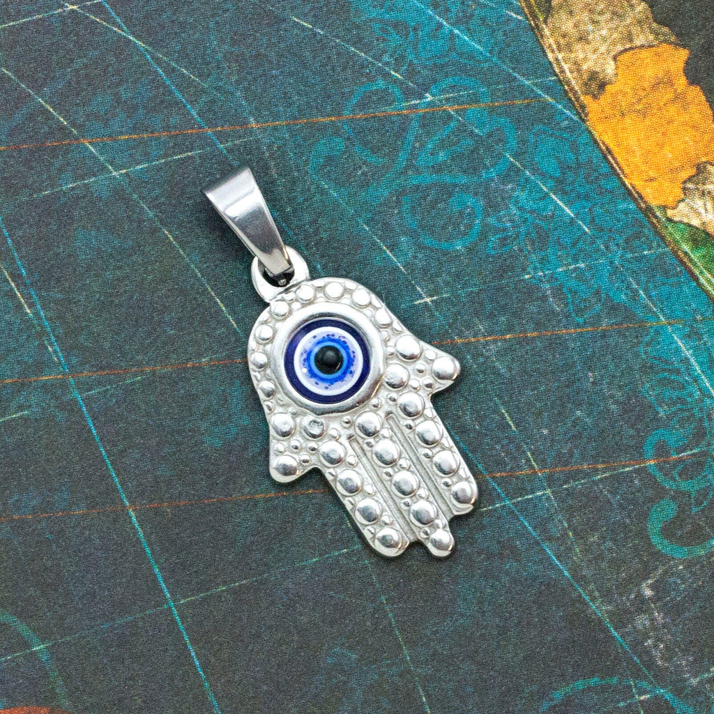 Stainless Steel Fatima Hand with Eye Pendant - 16mm X 12mm