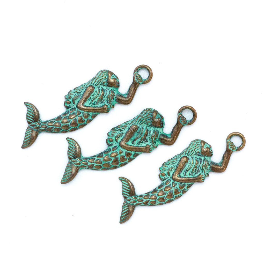 Mermaid Verdigris Pendant - 56mm X 20mm