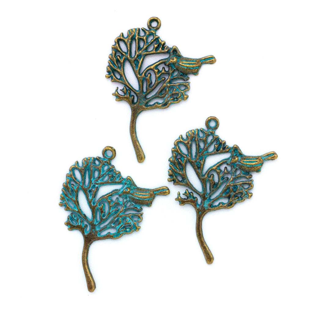 Bird in Tree Verdigris Pendant - 38mm X 31mm