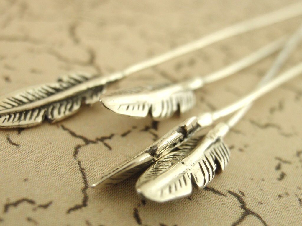 2 Sterling Silver Feather Head Pins - South West Style - 20 gauge 2 1/4 inches - 100 Guarantee