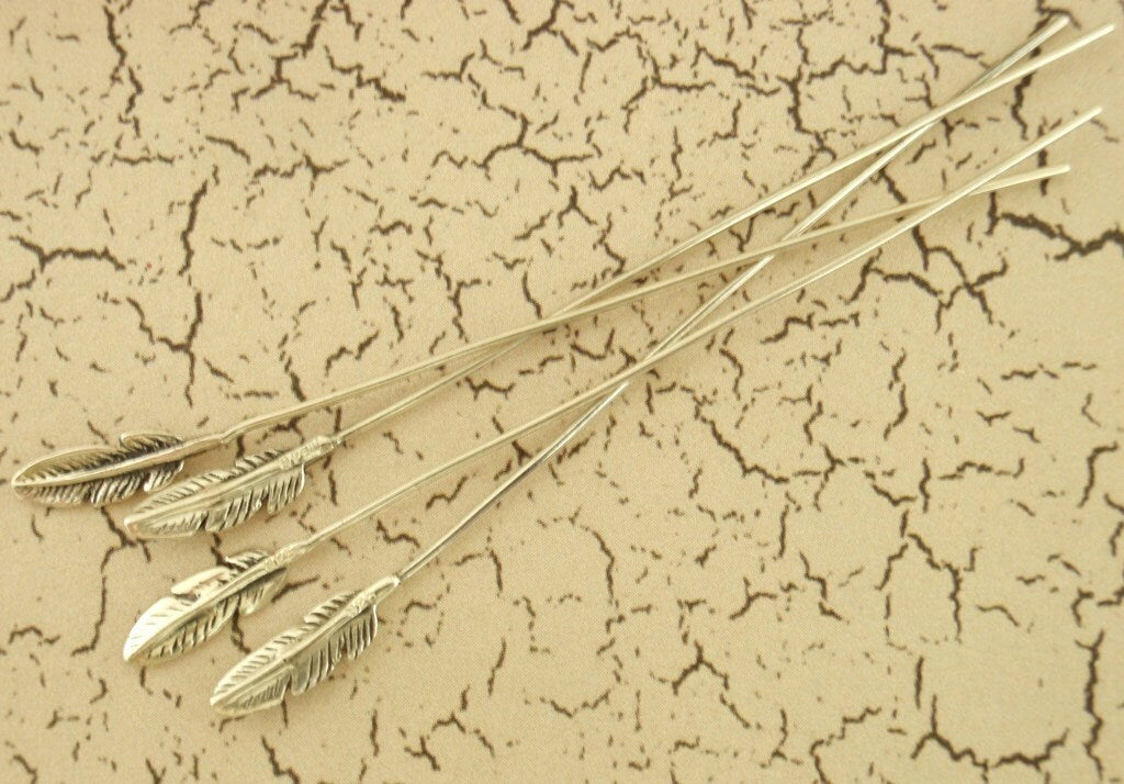 2 Sterling Silver Feather Head Pins - South West Style - 20 gauge 2 1/4 inches - 100 Guarantee