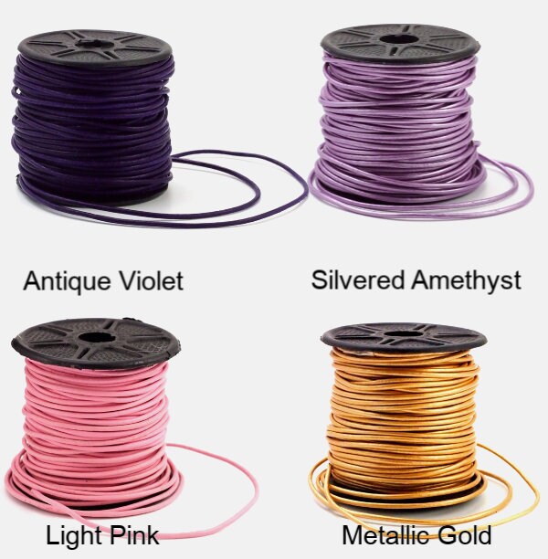1.5mm Indian Leather Cord - By The Yard in 22 Colors Including Pink. Plum, Green, Brown, Black, Red, Gold, Marigold, Natural