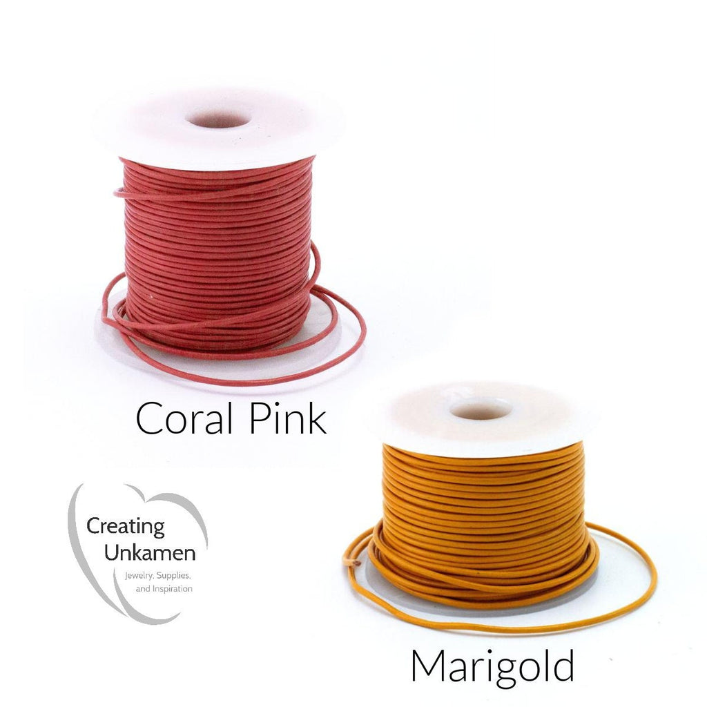 1mm Indian Leather Cord in Green, Marigold, Pink By The Yard