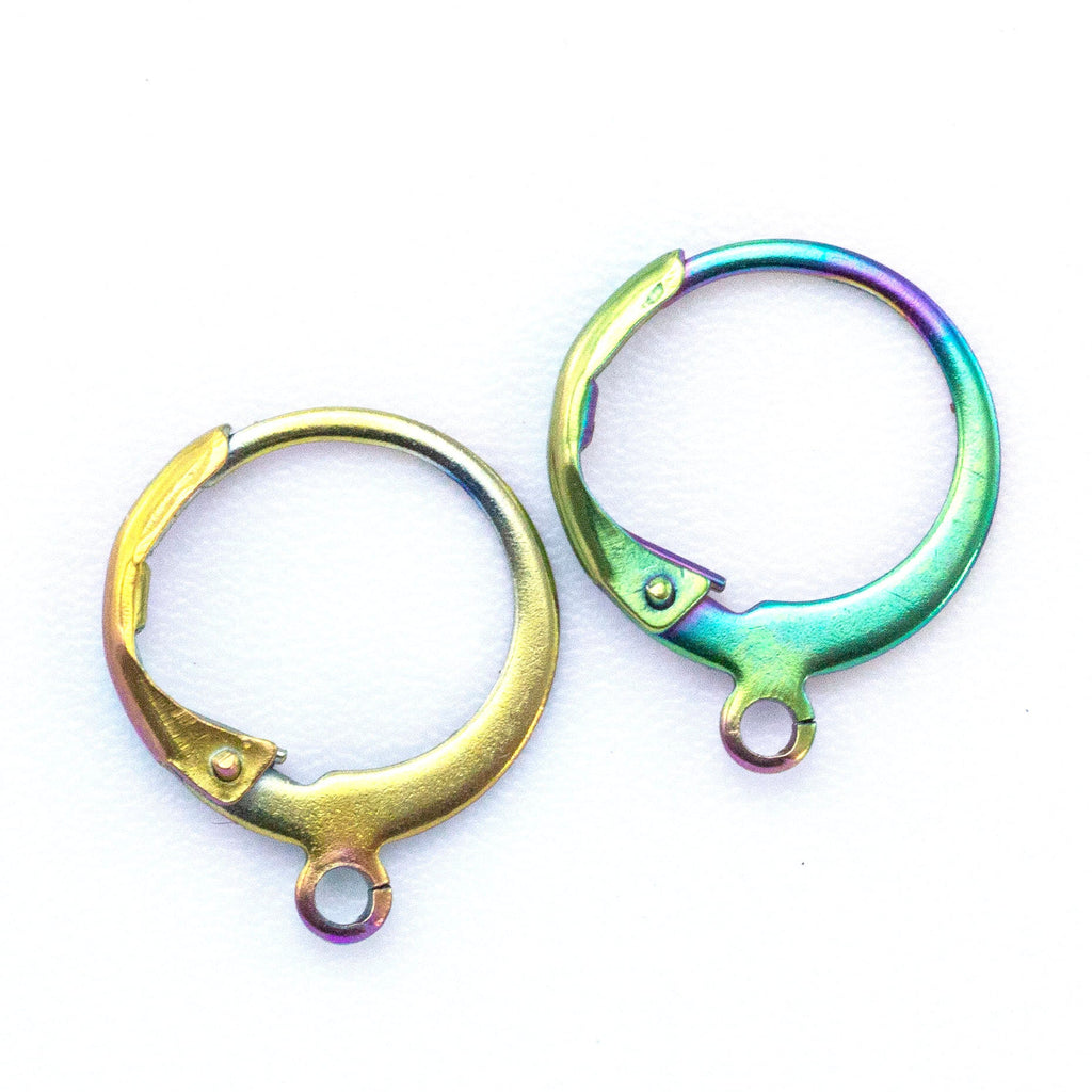 5 Pairs Round Leverback Ear Wires - Surgical Stainless Steel - Peacock Rainbow, Gold, Rose Gold, Silver