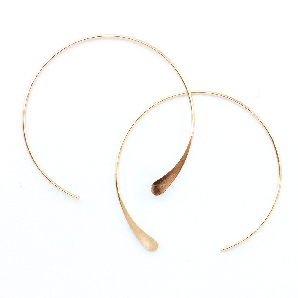 14kt Gold Filled Simple Open Hoop Ear Wires with Hammered End - 18mm or 26mm