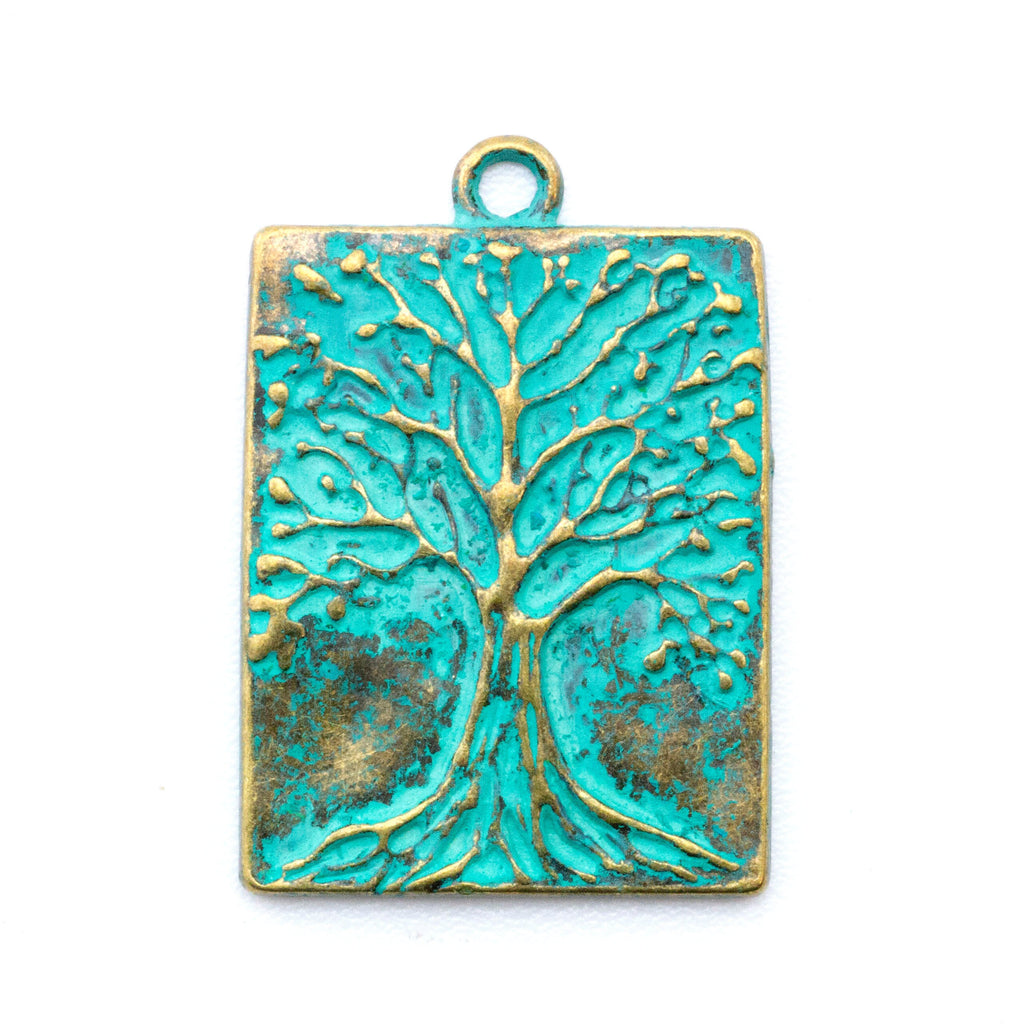 Tree of Life Pendant - Verdigris Rectangle 28mm X 22mm
