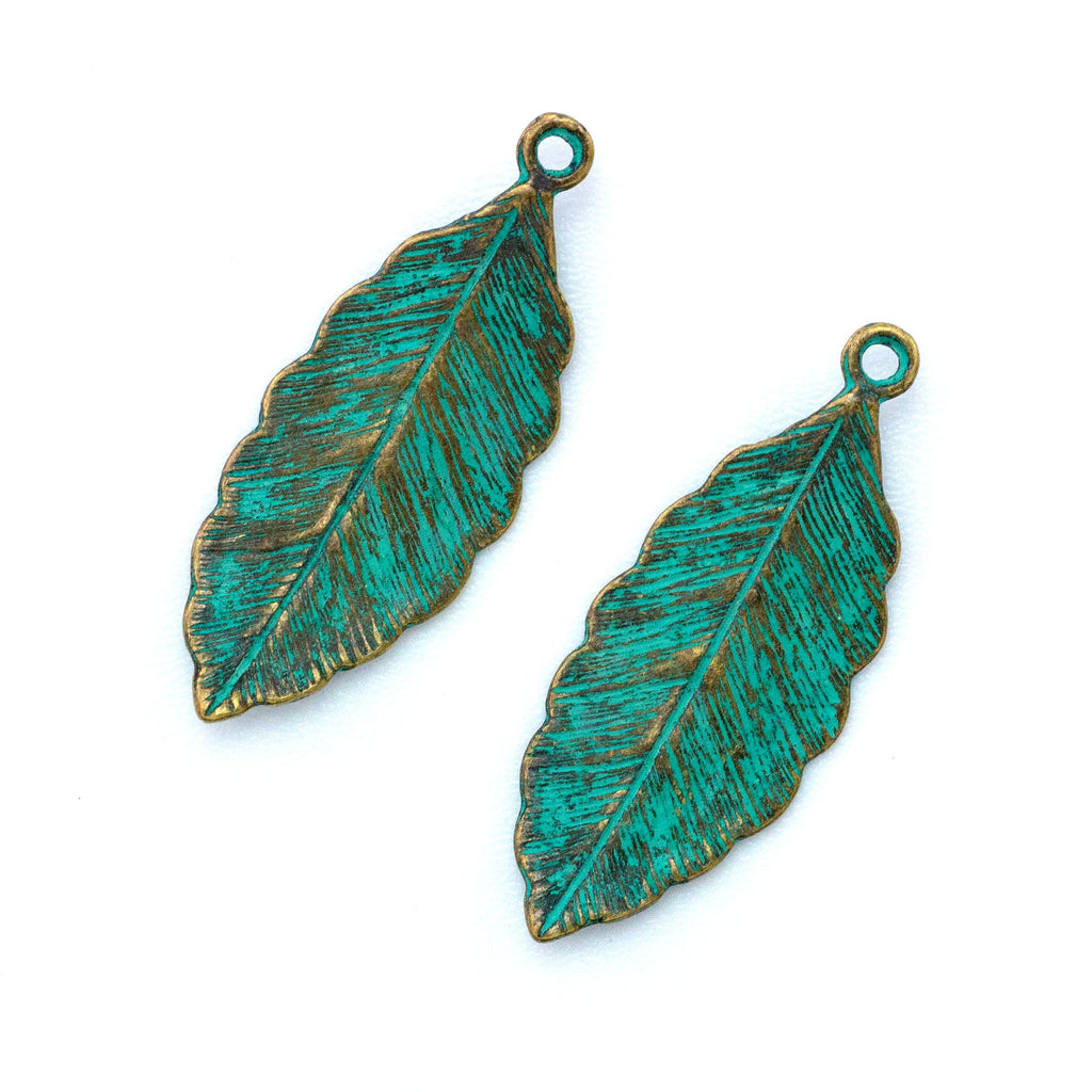 Beech Leaf Verdigris Pendant - 28mm X 12mm