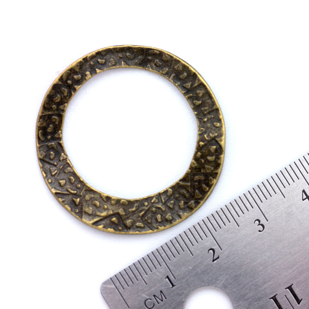 2 Antique Gold Hammered Round Wavy Link 36mm - Clearance Sale