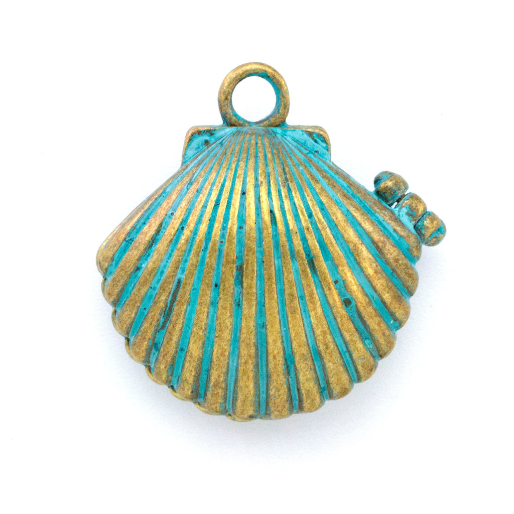 Sea Shell Verdigris Pendant Locket - 30mm X 28mm