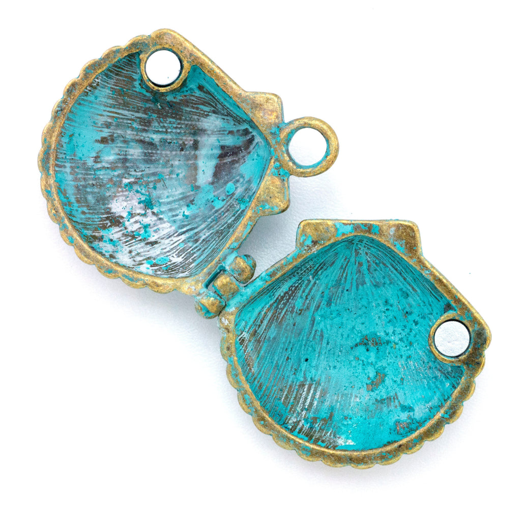 Sea Shell Verdigris Pendant Locket - 30mm X 28mm