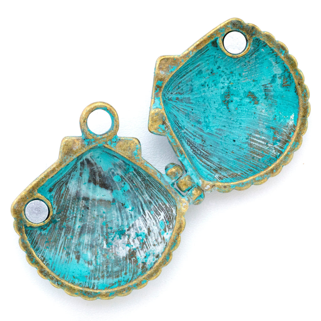 Sea Shell Verdigris Pendant Locket - 30mm X 28mm