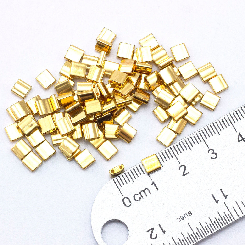 24kt Gold Miyuki Tila Beads - 5mm Square - 100% Guarantee