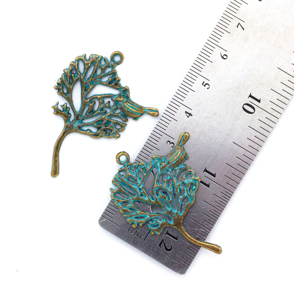 Bird in Tree Verdigris Pendant - 38mm X 31mm