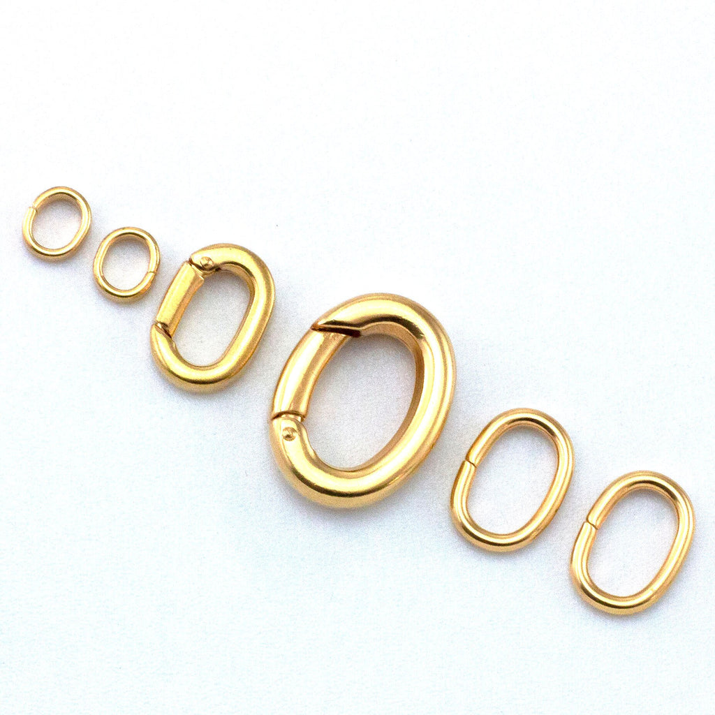 Triggerless Oval Clasp with 2 Matching Oval Jump Rings in 2 Sizes Gold Plate, Silver Plate, Gunmetal