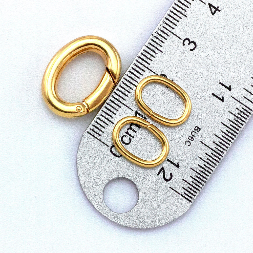 Triggerless Oval Clasp with 2 Matching Oval Jump Rings in 2 Sizes Gold Plate, Silver Plate, Gunmetal