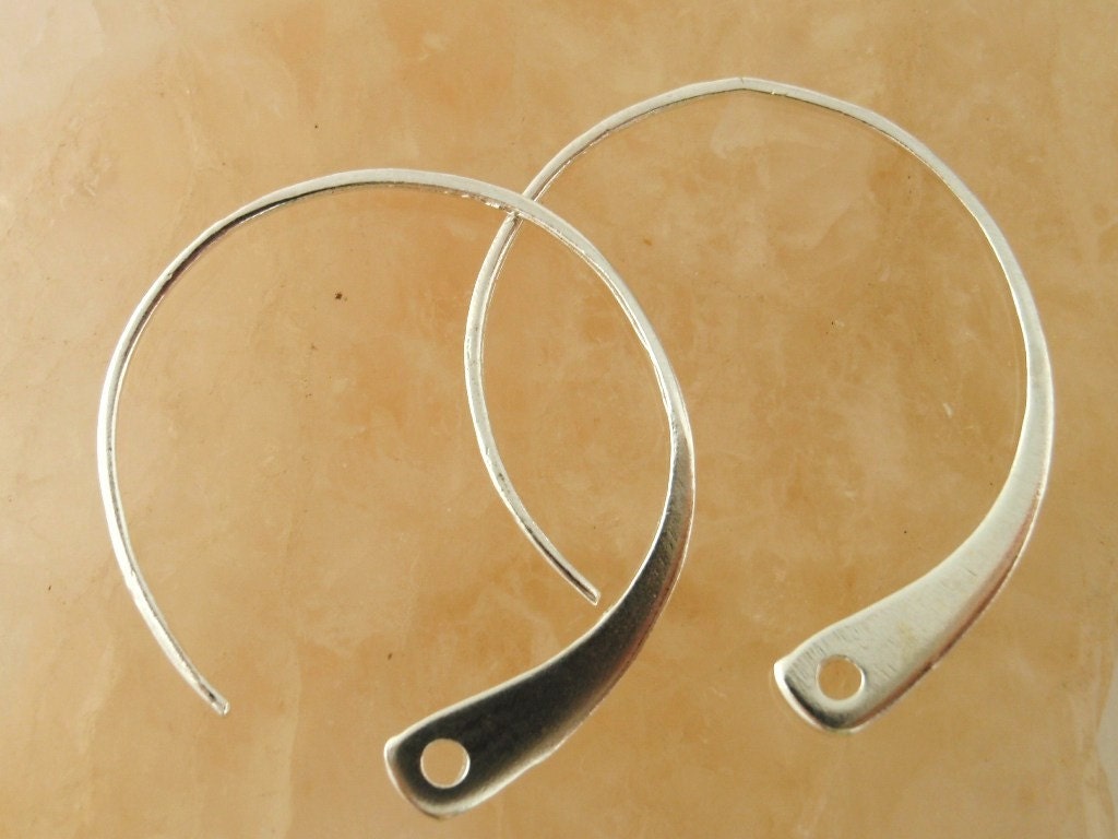 Sterling Silver Ear Wires - Hammered Hoops with Hole - 20mm - One Pair