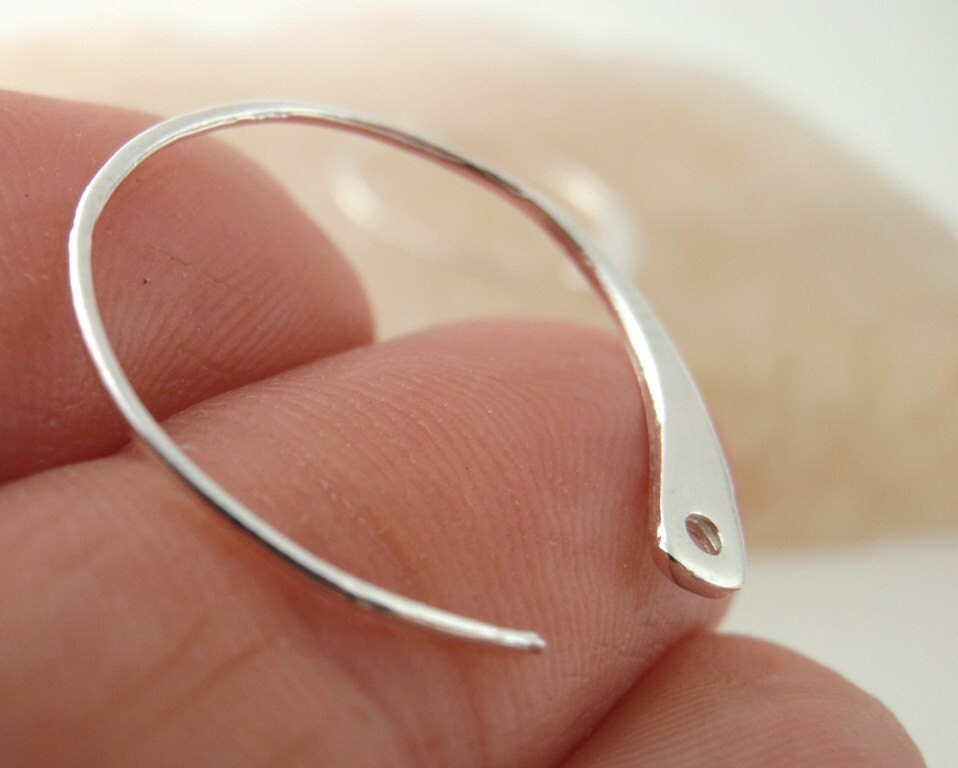 Sterling Silver Ear Wires - Hammered Hoops with Hole - 20mm - One Pair