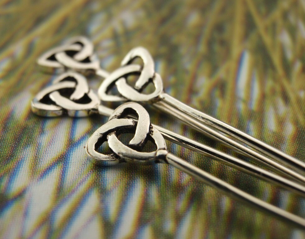 2 Sterling Silver Celtic Triangle Knot Head Pins - 20 gauge 2.25 inches
