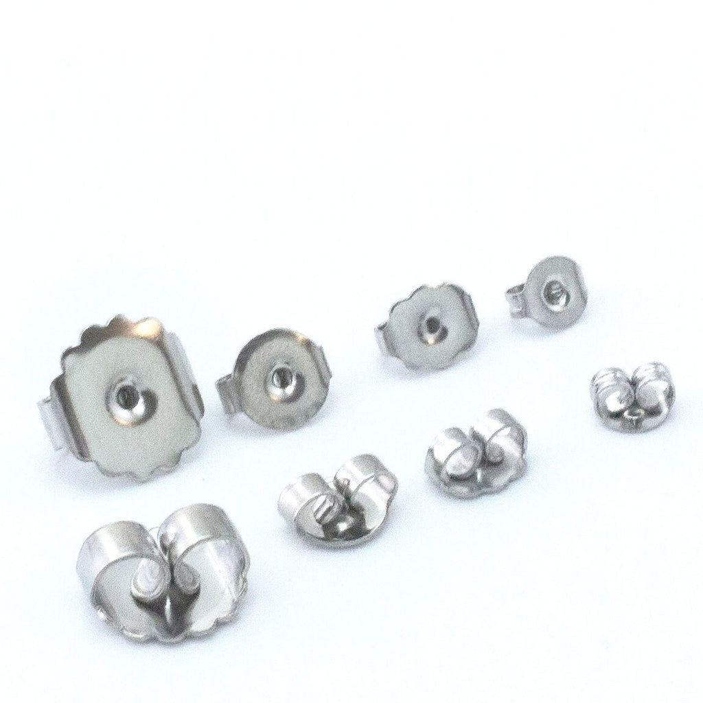 20 Pairs Hypoallergenic Surgical Steel Ear Nuts, Backs, Clutches - Small, Medium or Large - Natural Silver, Gold Plate, Silver Plate
