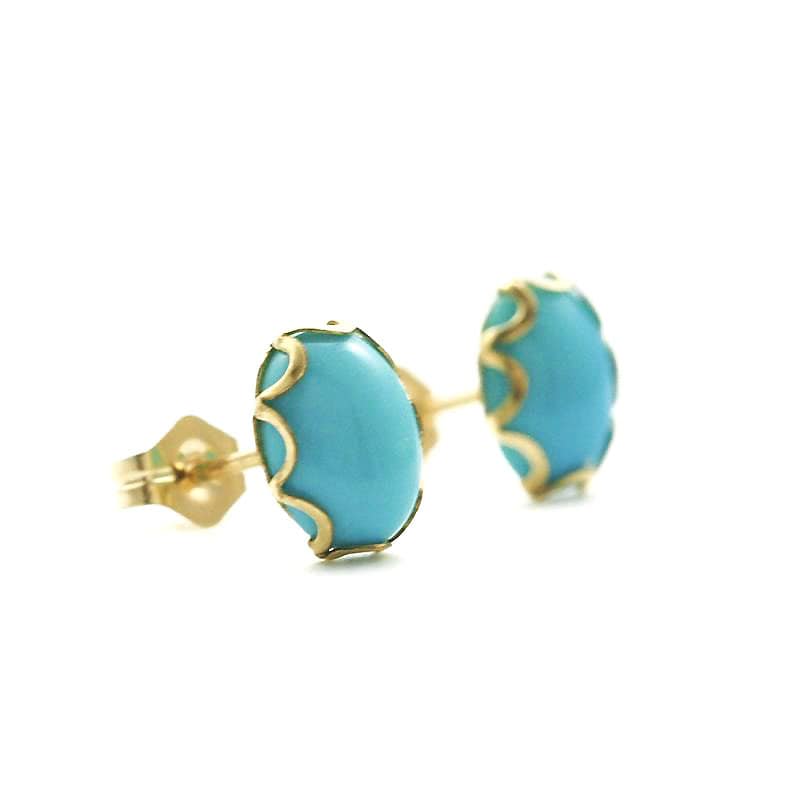 Sleeping Beauty Turquoise Post Earrings in 14kt Gold Filled or Sterling Silver - 8mm X 6mm