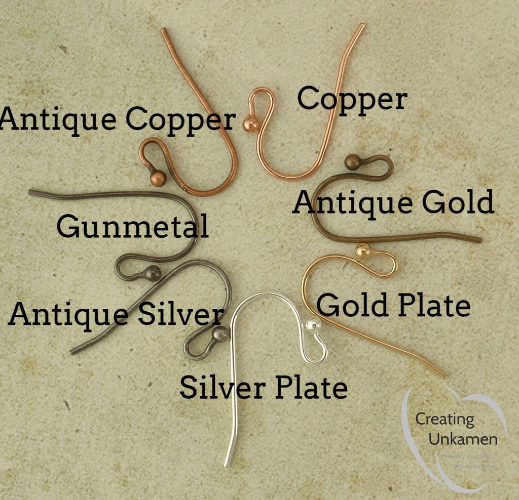 14 Pairs - Economical Ball Ear Wires - You Pick Finish - Silver, Gold, Antique Silver, Antique Gold, Copper, Antique Copper or Gunmetal