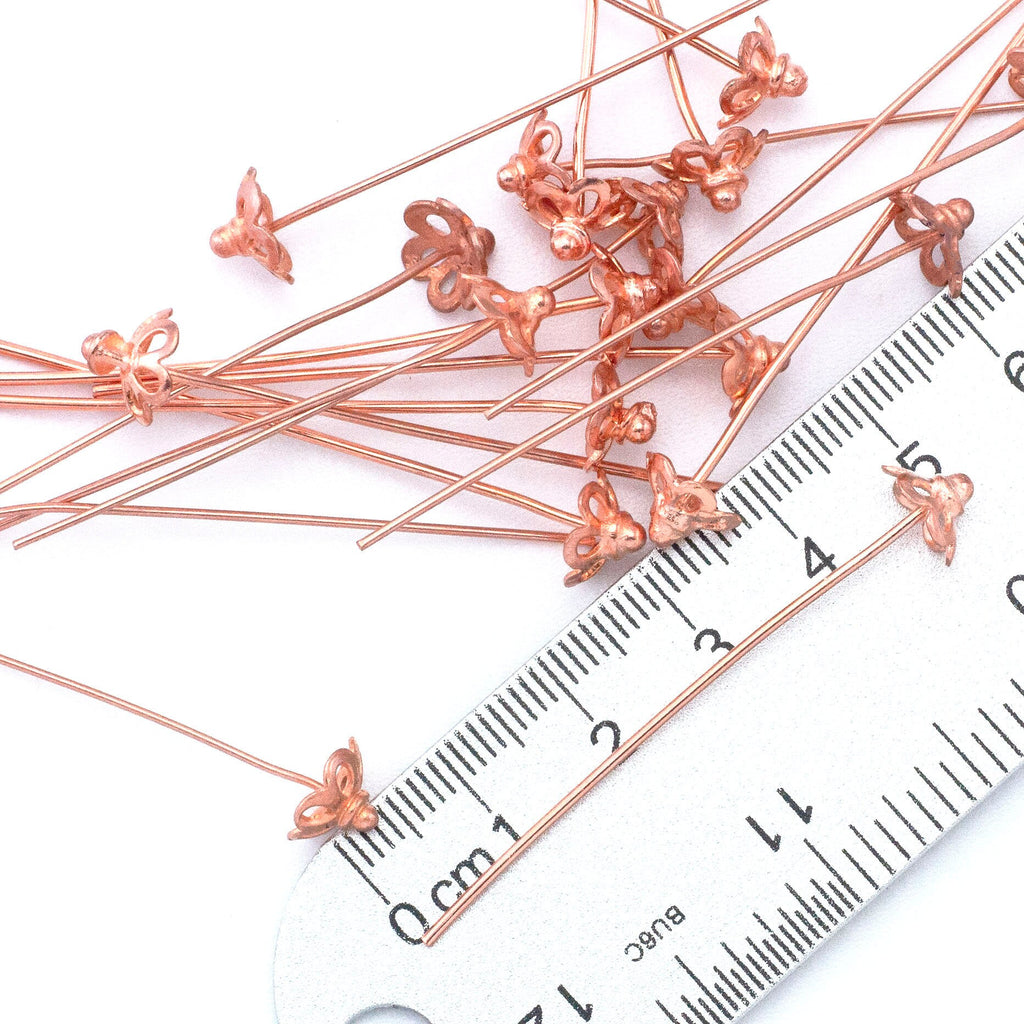 10 Solid Copper Flower Ball Head Pins - 20 or 22 gauge - 2 inches Long - 5cm Long - 8mm Flower Ball