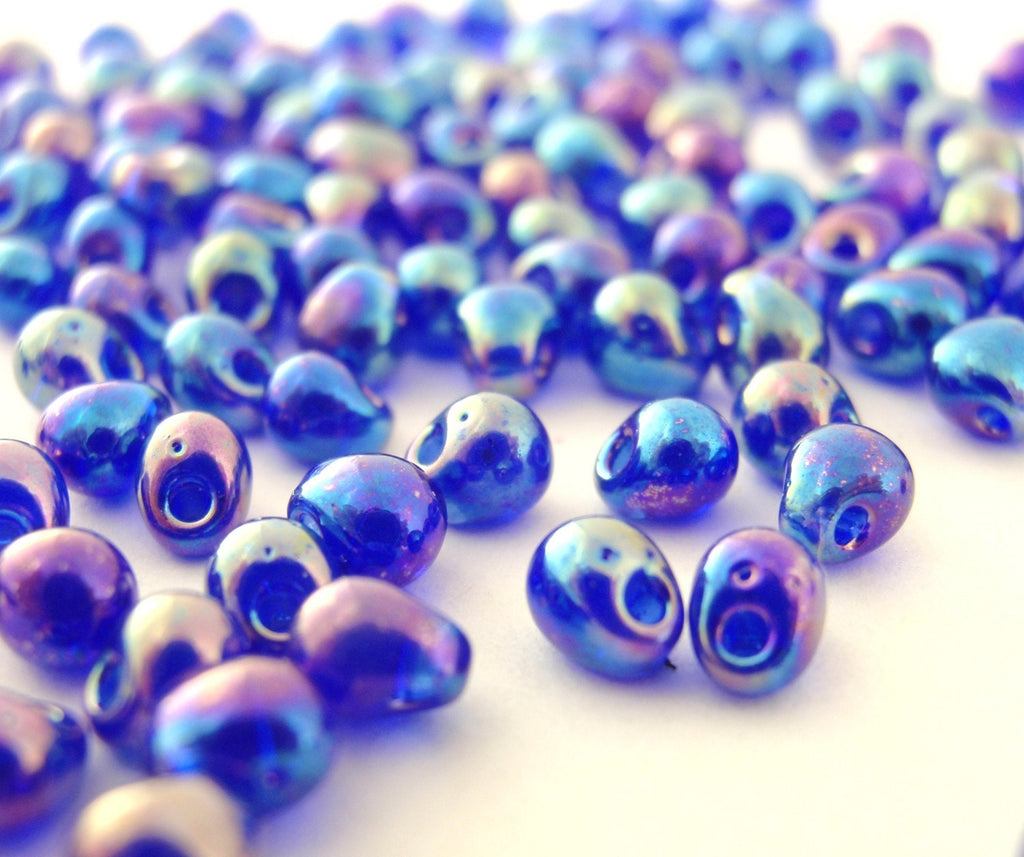Transparent Cobalt AB Miyuki Drop Beads - Fringe, End, Termination Row