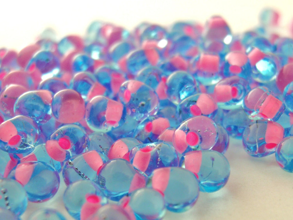 Hot Pink Lined Aqua Miyuki Drop Beads