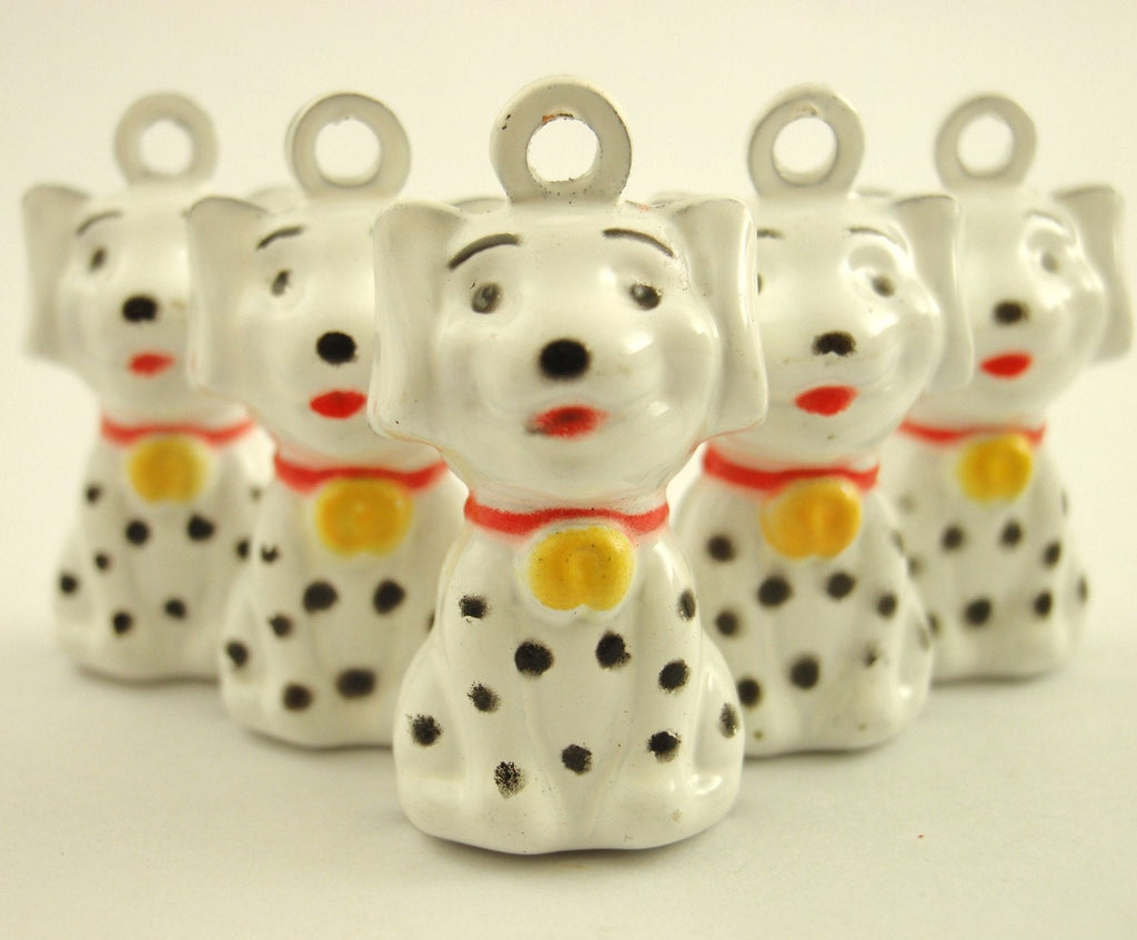6 Spotty Dalmatian Pups Bells 26mm X 14mm- White with Black Spots