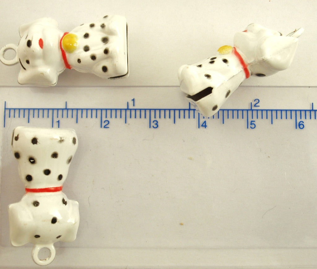 6 Spotty Dalmatian Pups Bells 26mm X 14mm- White with Black Spots