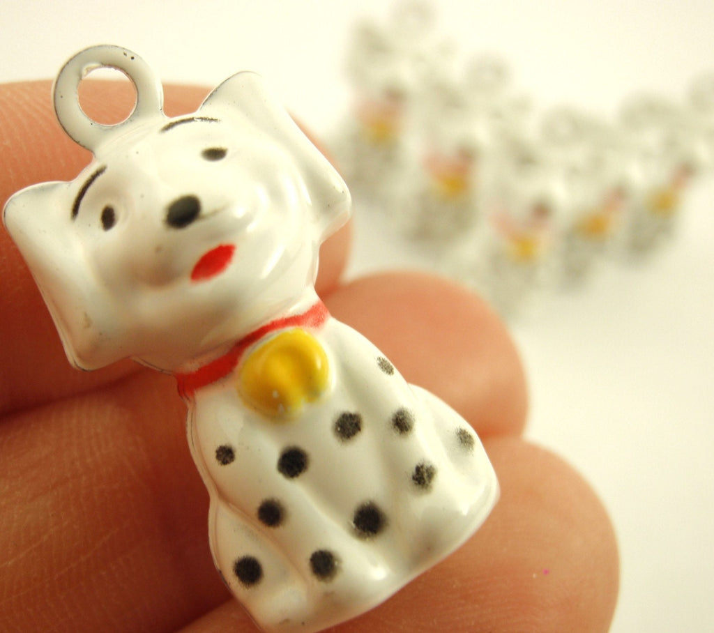 6 Spotty Dalmatian Pups Bells 26mm X 14mm- White with Black Spots