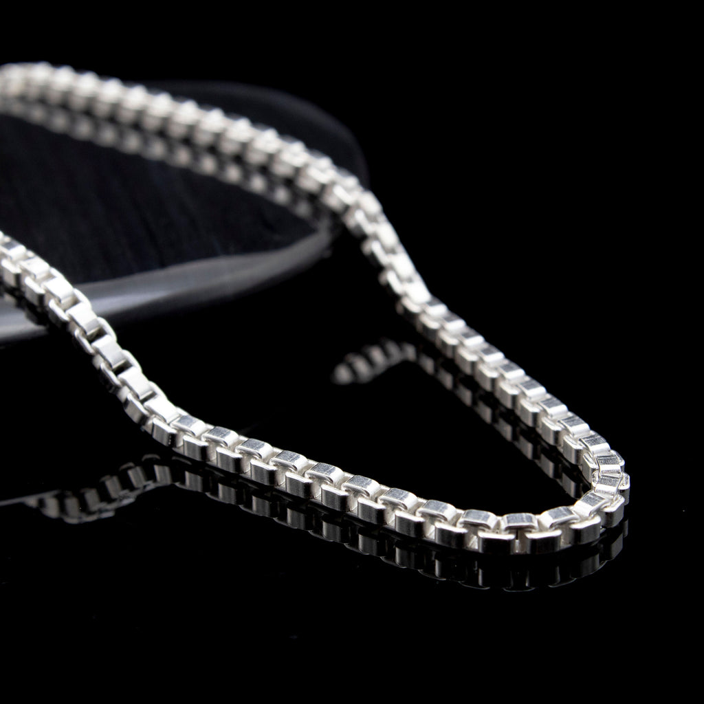 Sterling Silver Square Venetian Box Chain 2.5mm, 1.0mm, 0.6mm - Finished or By The Foot