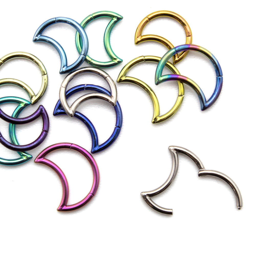 Titanium Hoop - Crescent Moon Clicker Segment - Colorful and Hypoallergenic 16 gauge Piercing