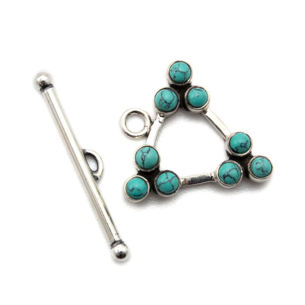 1 Triangular Sterling Silver Toggle Clasp with Turquoise - 21.5mm - 100% Guarantee