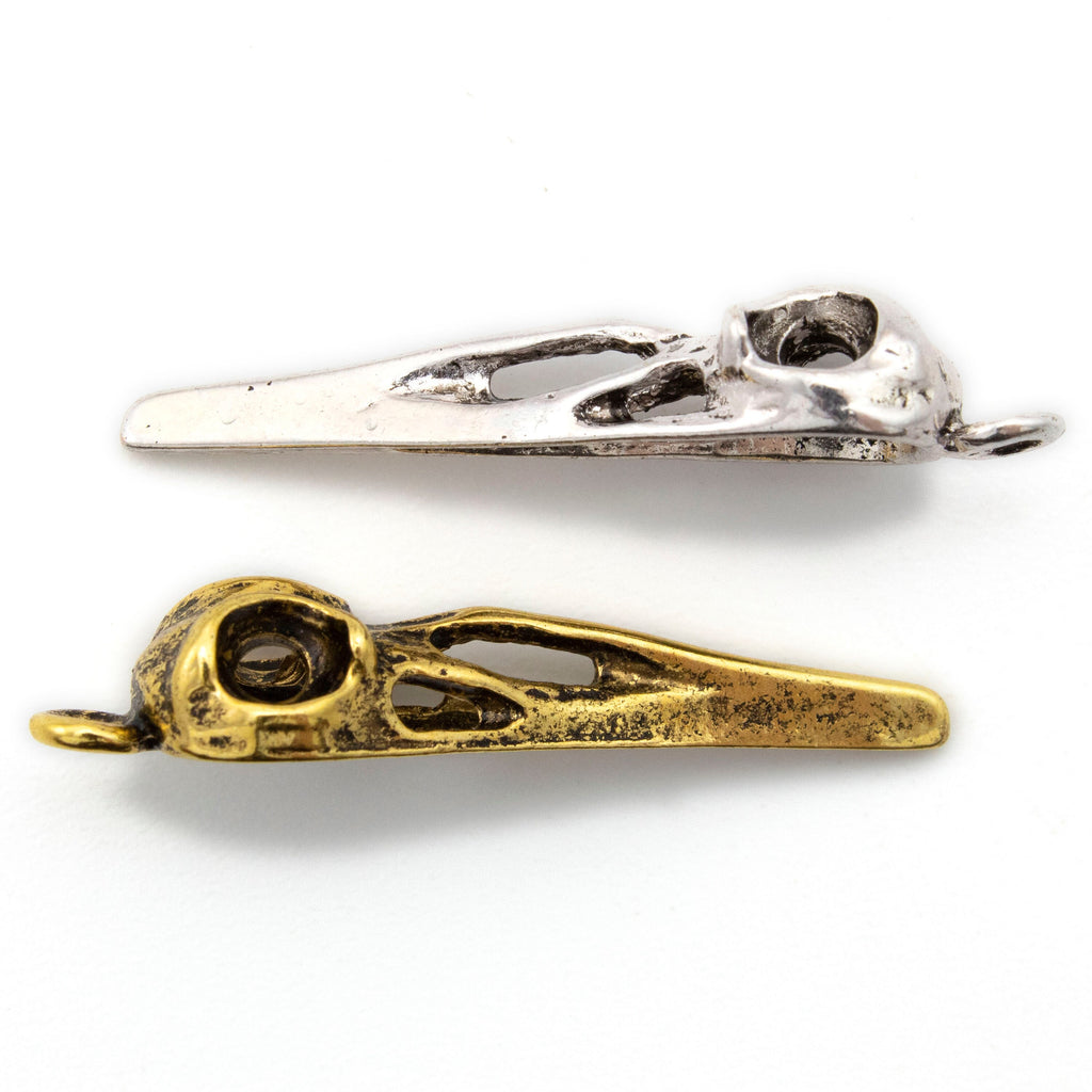 Pewter Bird Skull Pendant - Antique Gold or Antique Silver Finish - Single, Bulk, or Pendant Kits