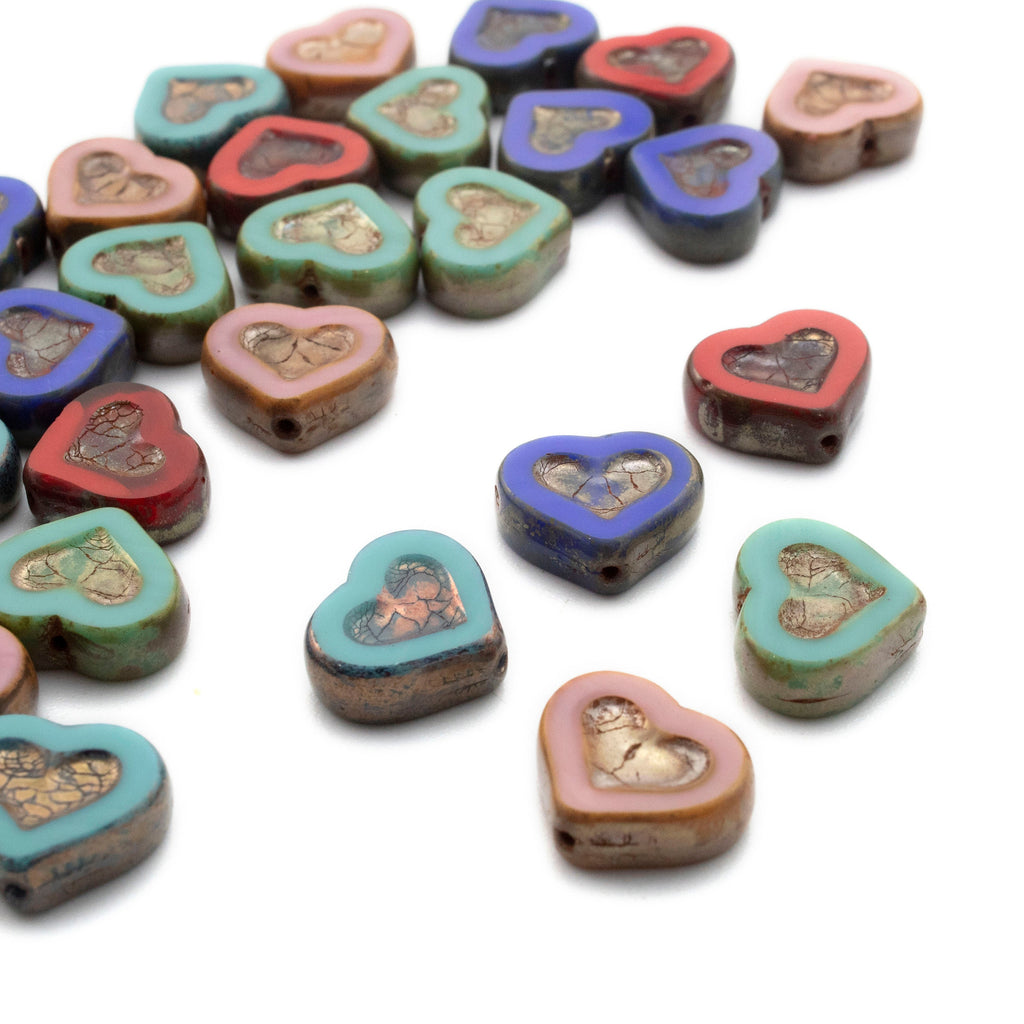 Clearance 14mm Heart Czech Beads in Red, Pink, Green, Royal Blue, Turquoise 100% Guarantee