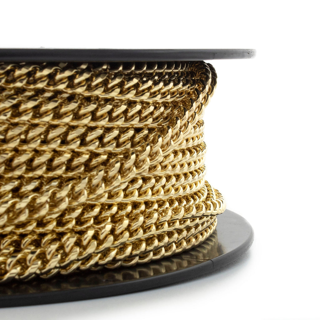 14kt Gold Plated Brass 12.46mm Diamond Cut Curb Chain in Bulk or Finished Length - Made in the USA