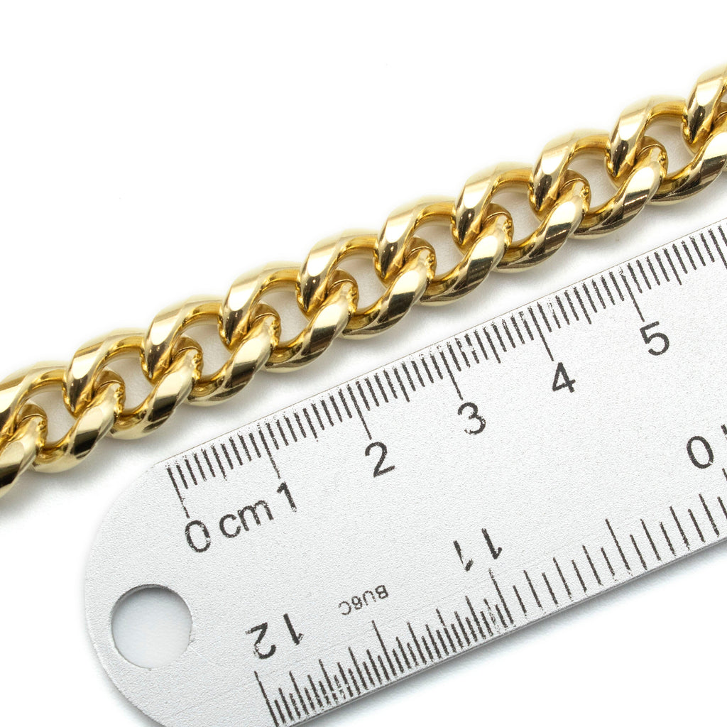 14kt Gold Plated Brass 12.46mm Diamond Cut Curb Chain in Bulk or Finished Length - Made in the USA