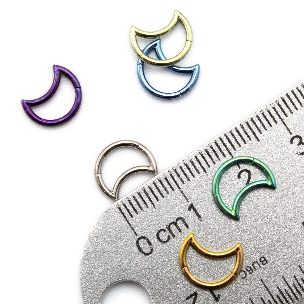 Titanium Hoop - Crescent Moon Clicker Segment - Colorful and Hypoallergenic 16 gauge Piercing