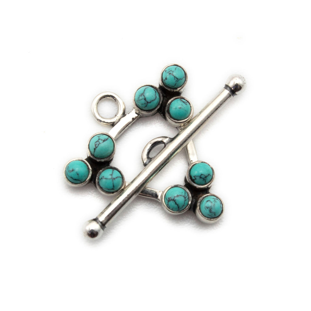 1 Triangular Sterling Silver Toggle Clasp with Turquoise - 21.5mm - 100% Guarantee