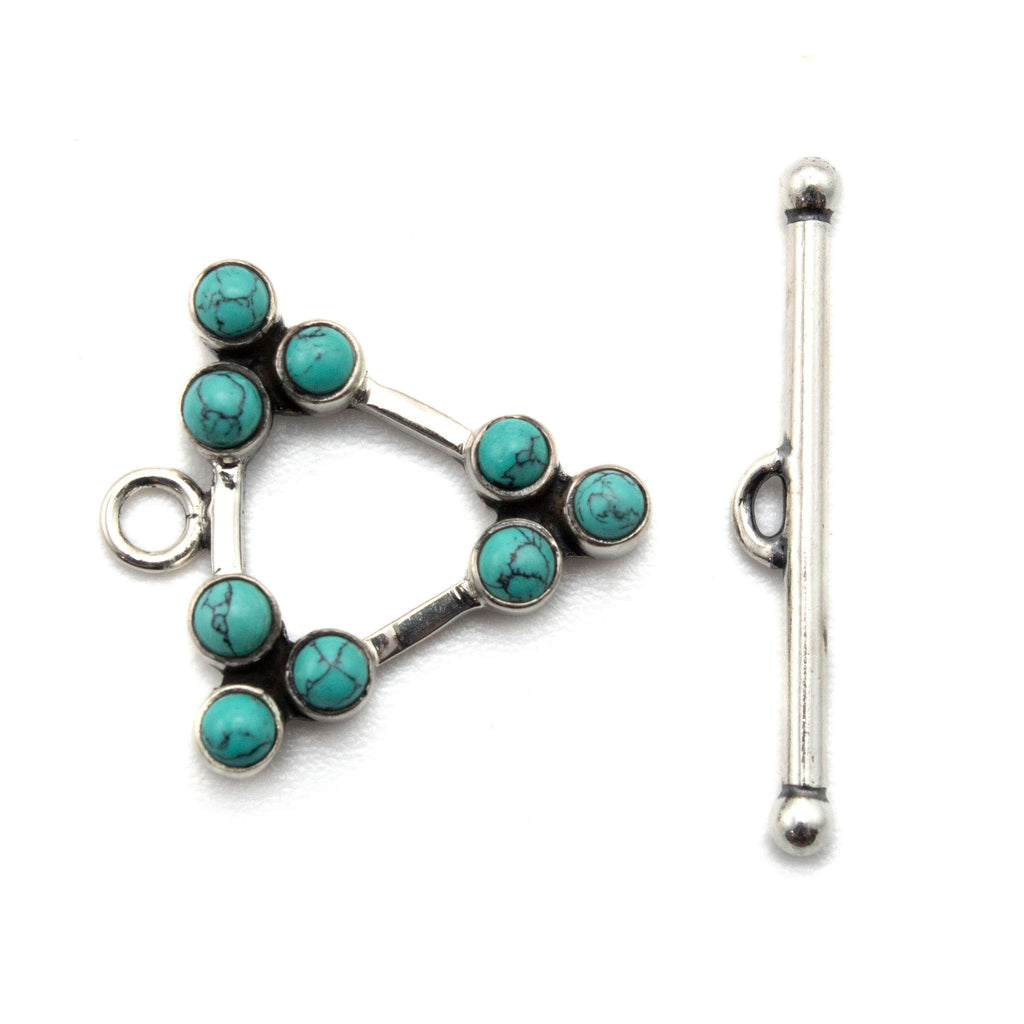 1 Triangular Sterling Silver Toggle Clasp with Turquoise - 21.5mm - 100% Guarantee