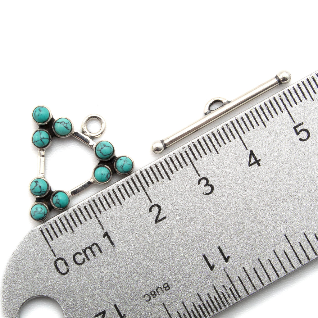 1 Triangular Sterling Silver Toggle Clasp with Turquoise - 21.5mm - 100% Guarantee