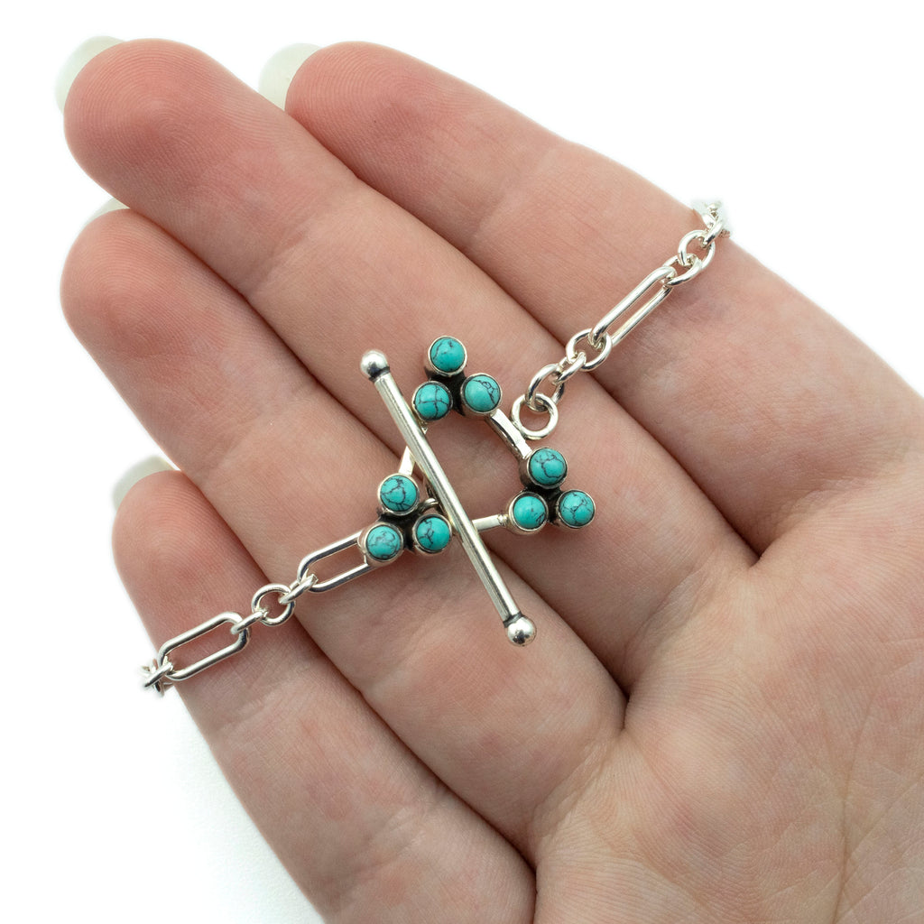 1 Triangular Sterling Silver Toggle Clasp with Turquoise - 21.5mm - 100% Guarantee