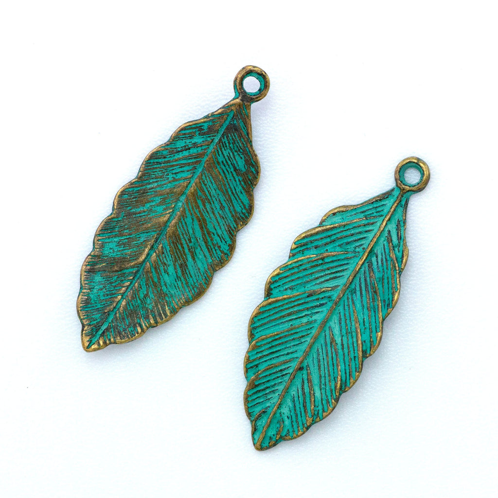 Beech Leaf Verdigris Pendant - 28mm X 12mm