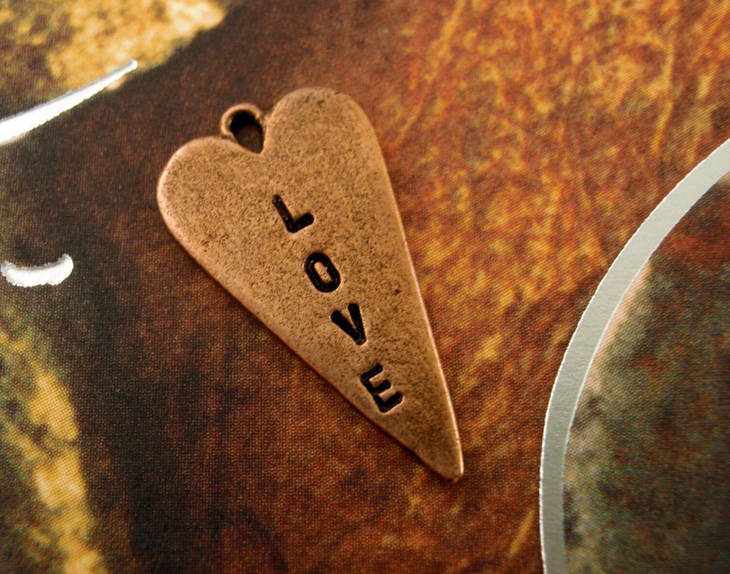 1 Elongated Heart Stamping Blanks, Charms, Pendants - Antique Silver, Antique Gold or Antique Copper - Made in the USA by Nunn Design
