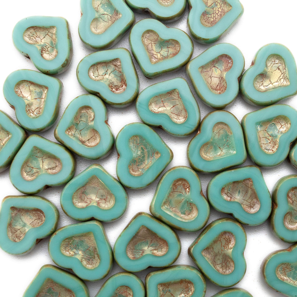 Clearance 14mm Heart Czech Beads in Red, Pink, Green, Royal Blue, Turquoise 100% Guarantee
