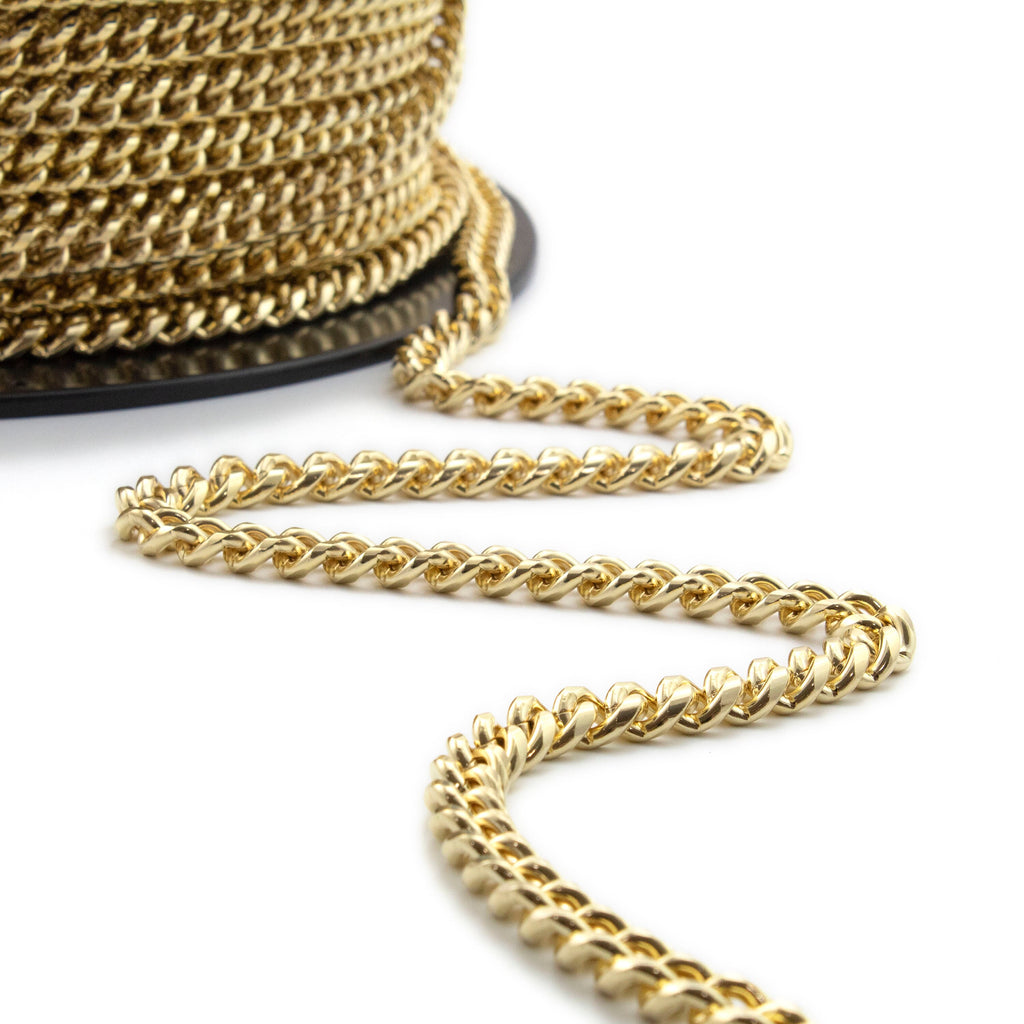 14kt Gold Plated Brass 12.46mm Diamond Cut Curb Chain in Bulk or Finished Length - Made in the USA