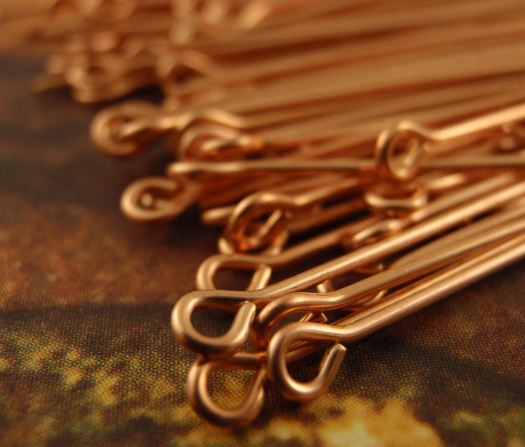 50 Solid Copper Eye Pins - 20 and 22 gauge - Shiny or Antique
