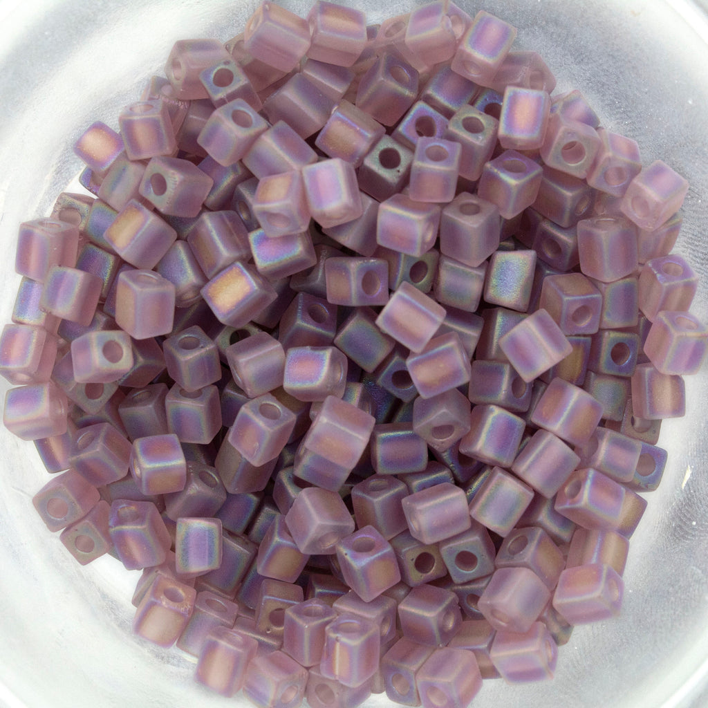 50 Matte Transparent Smoky Amethyst AB Miyuki 4mm Cube Seed Beads - 100% Guarantee